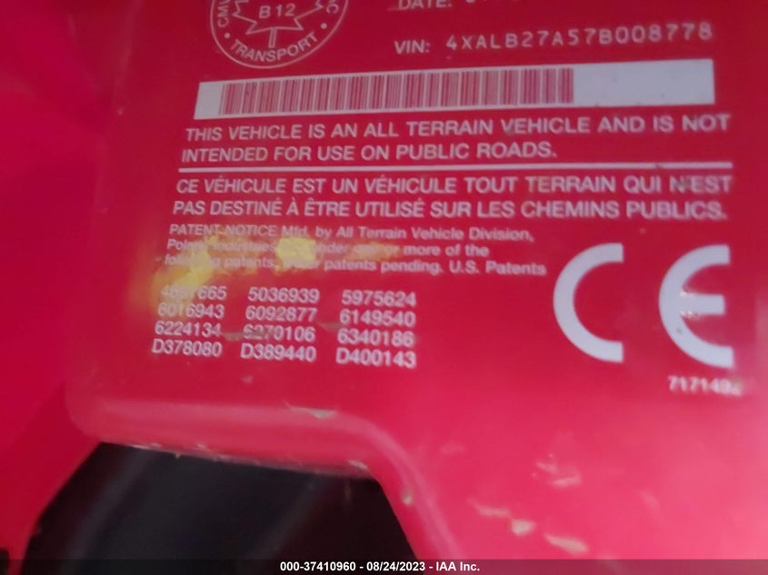 2007 Polaris Hawkeye VIN: 4XALB27A57B008778 Lot: 37410960