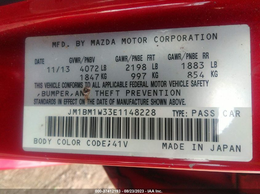 2014 Mazda Mazda3 S Grand Touring VIN: JM1BM1W33E1148228 Lot: 37412193