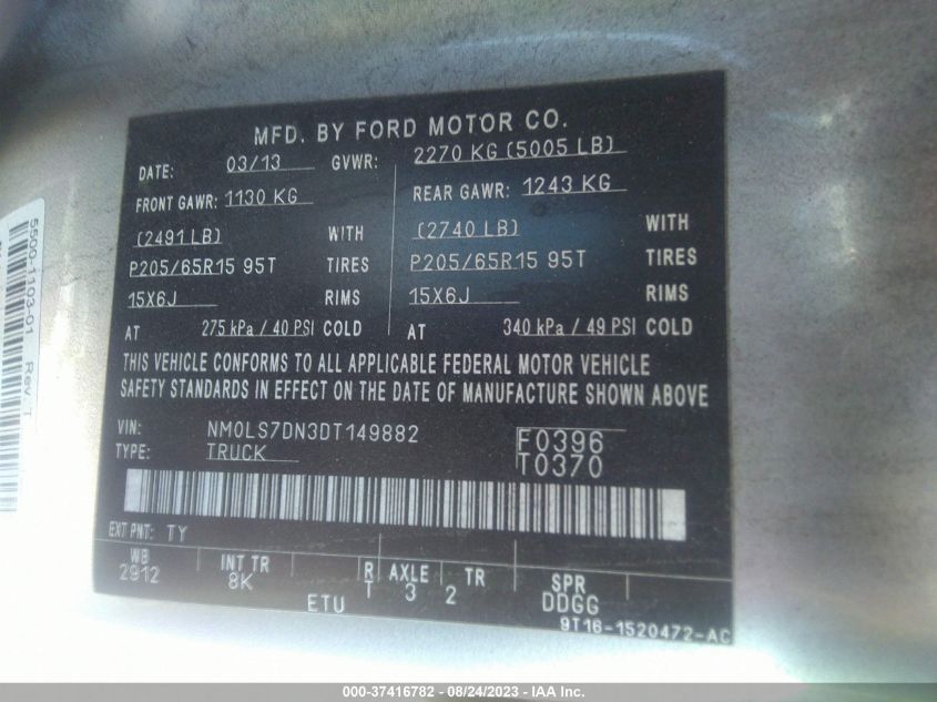 2013 Ford Transit Connect Xlt VIN: NM0LS7DN3DT149882 Lot: 37416782