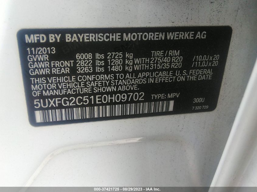 VIN 5UXFG2C51E0H09702 2014 BMW X6, Xdrive35I no.9