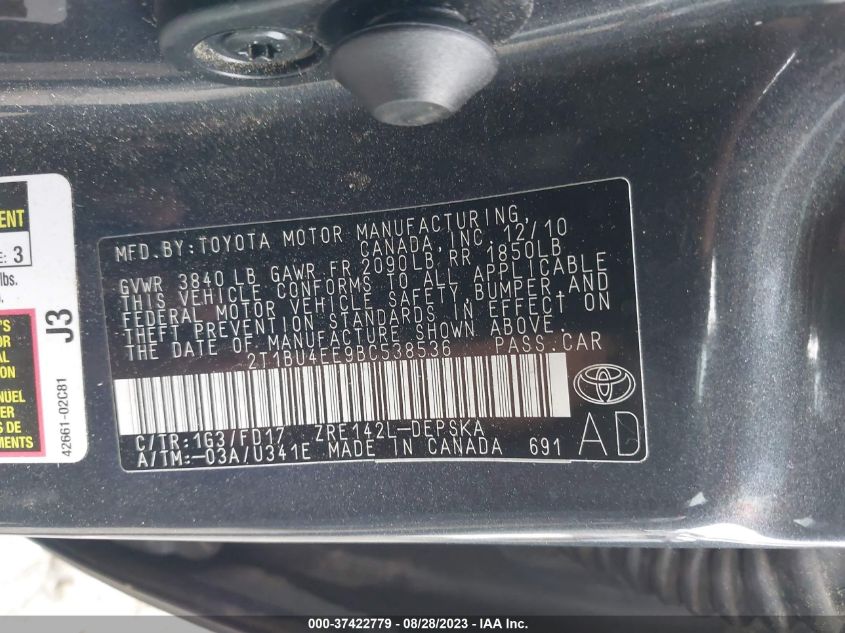 2T1BU4EE9BC538536 2011 Toyota Corolla S