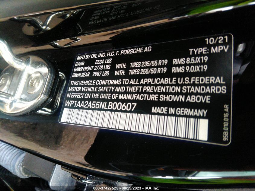 2022 Porsche Macan VIN: WP1AA2A55NLB00607 Lot: 37427525