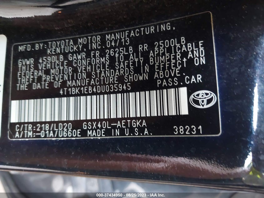 4T1BK1EB4DU035945 2013 Toyota Avalon Xle