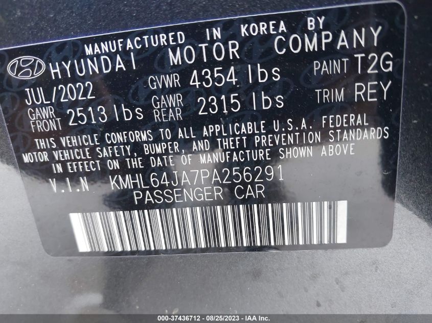 2023 Hyundai Sonata Sel VIN: KMHL64JA7PA256291 Lot: 37436712