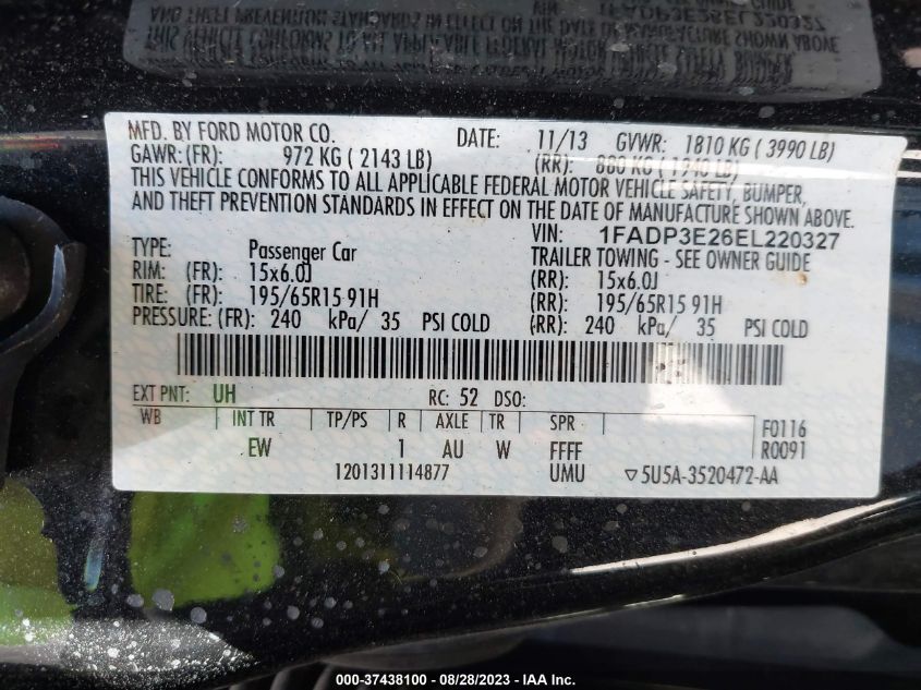 1FADP3E26EL220327 2014 Ford Focus S