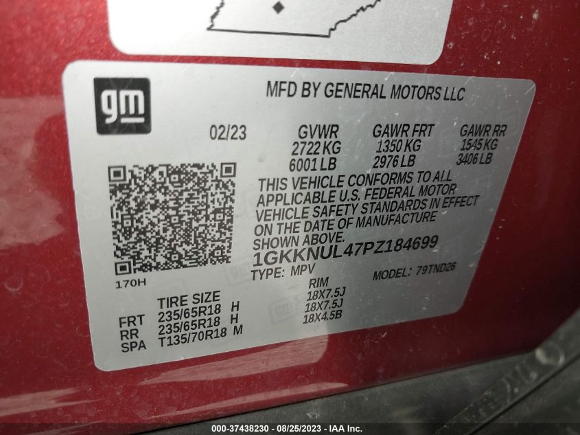 1GKKNUL47PZ184699 2023 GMC Acadia Awd Slt