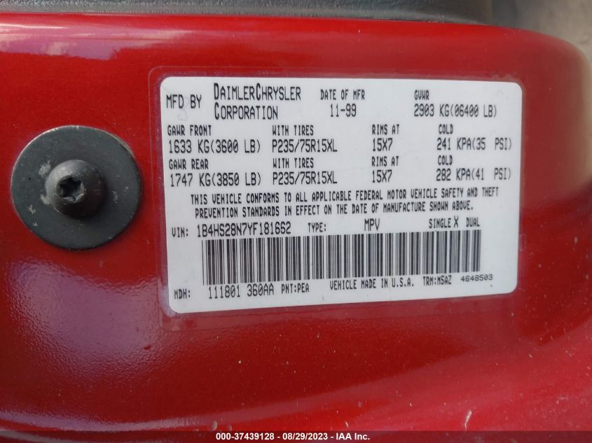 1B4HS28N7YF181662 2000 Dodge Durango