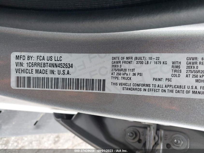 2022 Ram 1500 Big Horn VIN: 1C6RREBT4NN452634 Lot: 37439658