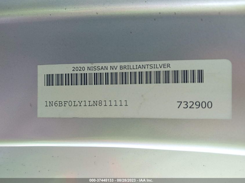 2020 Nissan Nv Cargo Nv2500 Hd Sv High Roof V6 VIN: 1N6BF0LY1LN811111 Lot: 37445133