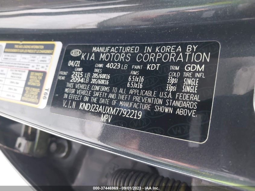 2021 Kia Soul Lx VIN: KNDJ23AUXM7792219 Lot: 37446969