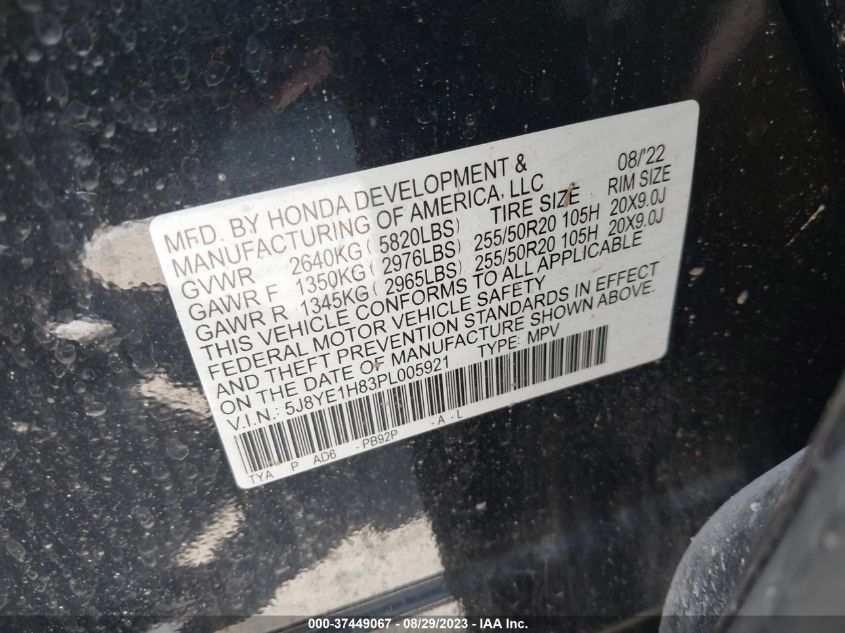 2023 Acura Mdx Advance Package VIN: 5J8YE1H83PL005921 Lot: 37449067