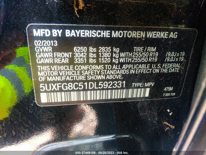 VIN 5UXFG8C51DL592331 2013 BMW X6, Xdrive50I no.9