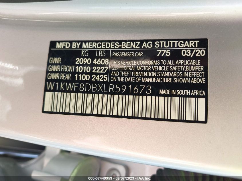 2020 Mercedes-Benz C 300 VIN: W1KWF8DBXLR591673 Lot: 37449959