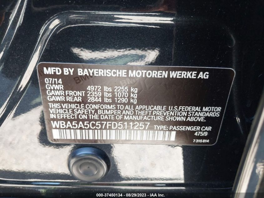 2015 BMW 528I VIN: WBA5A5C57FD511257 Lot: 37450134