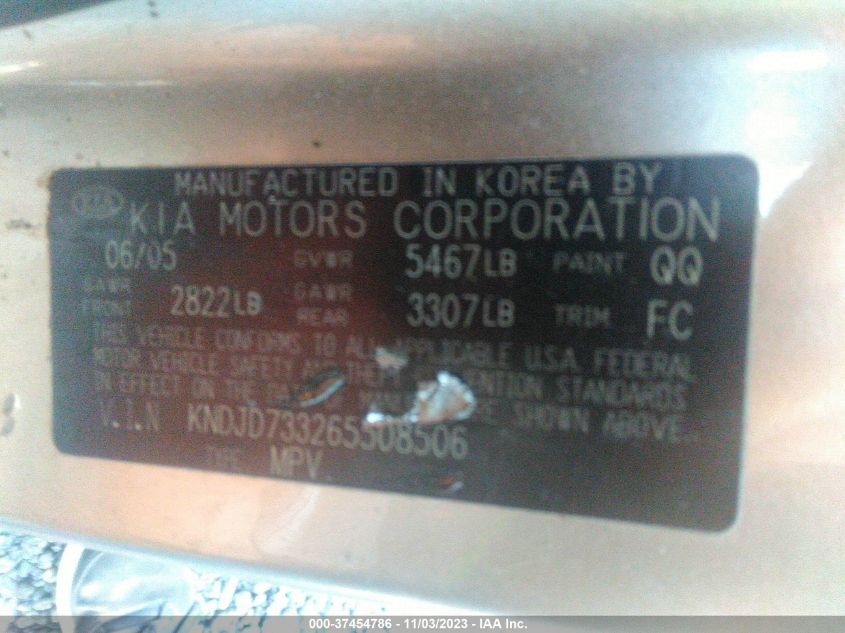 KNDJD733265508506 2006 Kia Sorento Ex/Lx