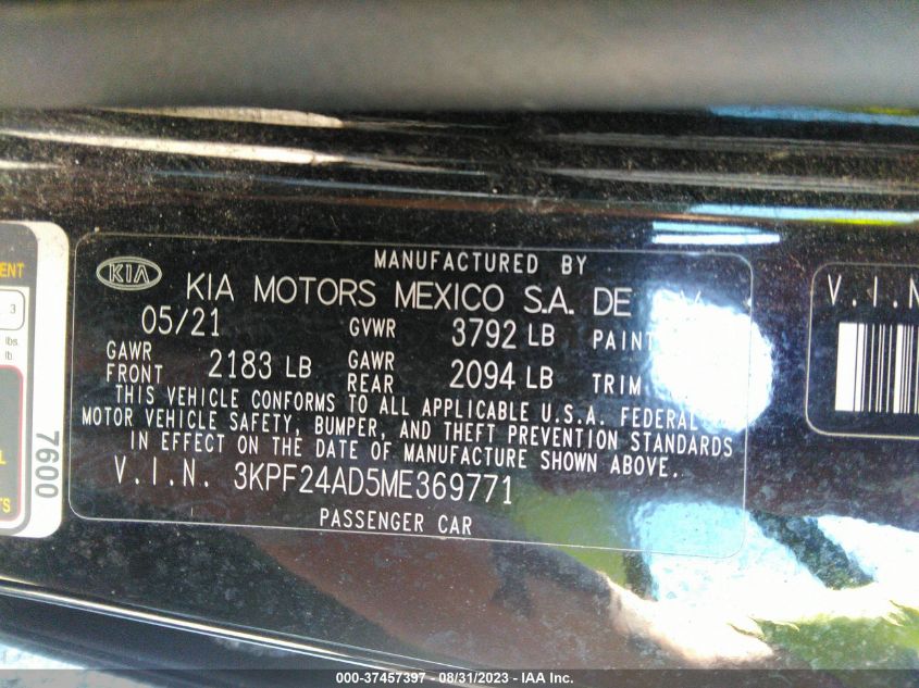 3KPF24AD5ME369771 2021 Kia Forte Fe