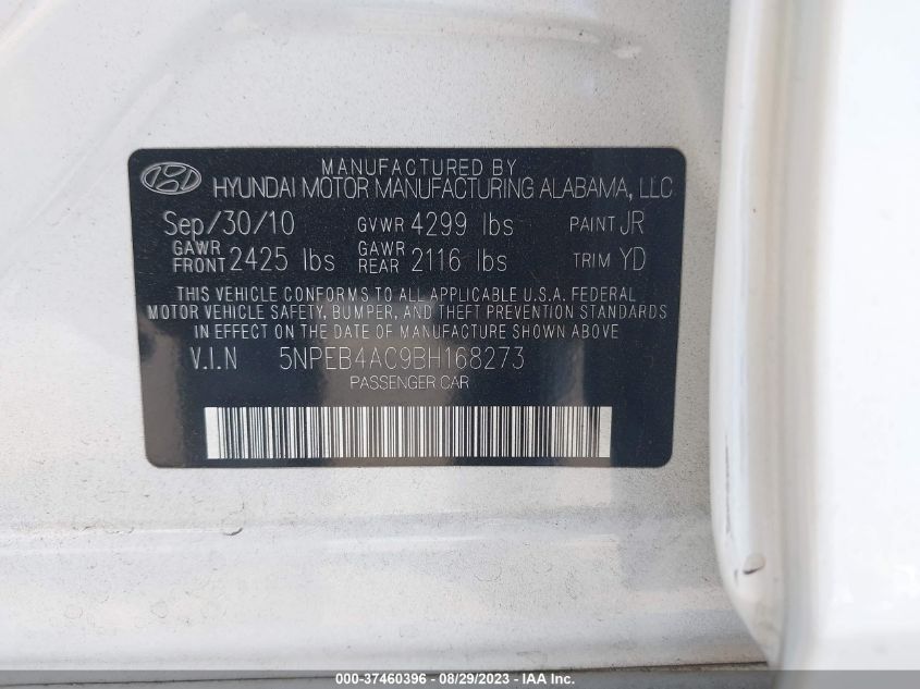 5NPEB4AC9BH168273 2011 Hyundai Sonata Gls