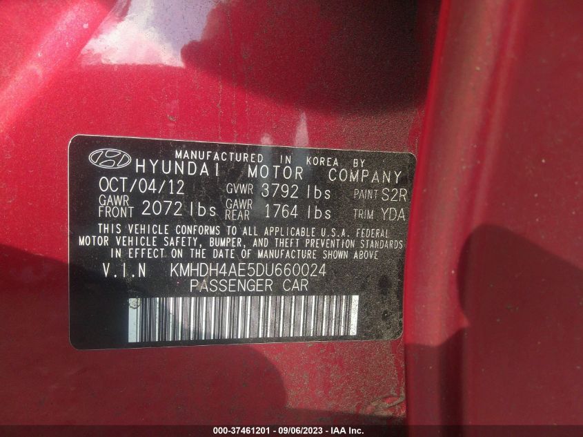 KMHDH4AE5DU660024 2013 Hyundai Elantra Gls (Ulsan Plant)