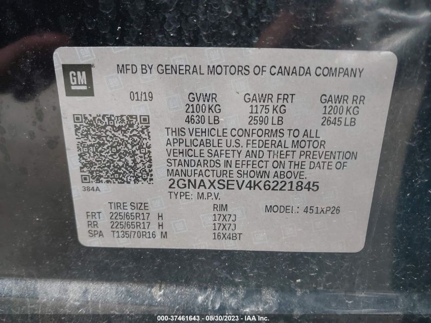 2GNAXSEV4K6221845 2019 Chevrolet Equinox Ls