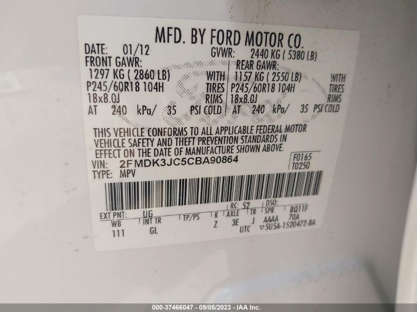 2FMDK3JC5CBA90864 2012 Ford Edge Sel