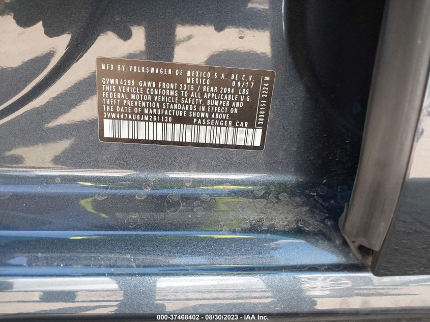 2018 Volkswagen Golf Gti 2.0T Se/2.0T Autobahn/2.0T S VIN: 3VW447AU6JM261130 Lot: 37468402