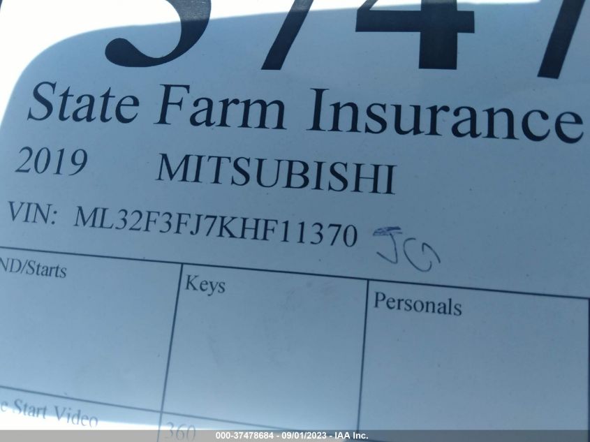 ML32F3FJ7KHF11370 2019 Mitsubishi Mirage G4 Es