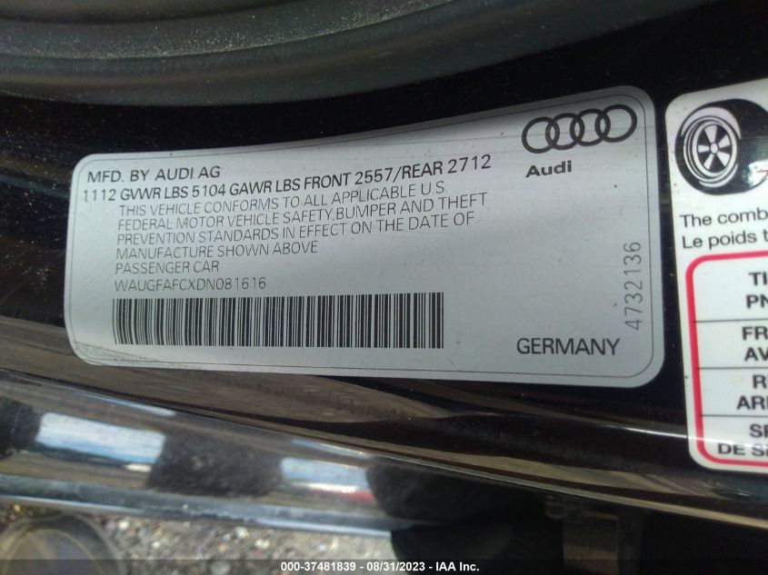 WAUGFAFCXDN081616 2013 Audi A6 2.0T Premium