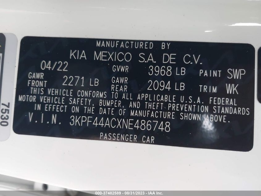 3KPF44ACXNE486748 2022 Kia Forte Gt