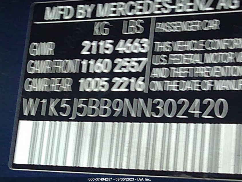 W1K5J5BB9NN302420 2022 Mercedes-Benz Amg Cla 35