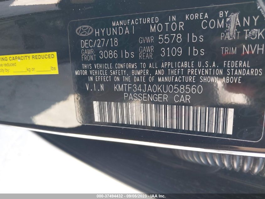 2019 Genesis G90 3.3T Premium VIN: KMTF34JA0KU058560 Lot: 37494432