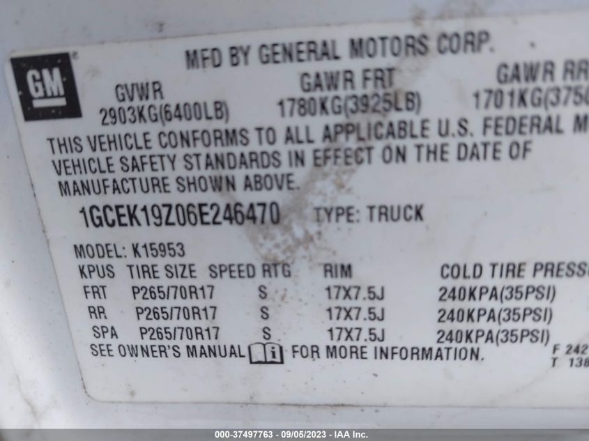 2006 Chevrolet Silverado 1500 Work Truck VIN: 1GCEK19Z06E246470 Lot: 37497763