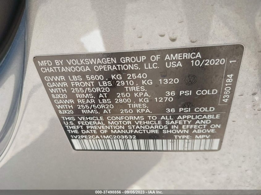 2021 Volkswagen Atlas Cross Sport 3.6L V6 Se W VIN: 1V2PE2CA1MC203532 Lot: 37498856