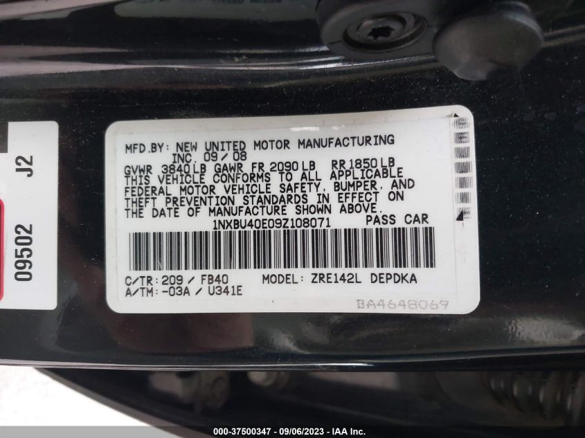 1NXBU40E09Z108071 2009 Toyota Corolla Le