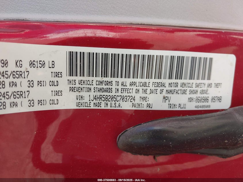 2005 Jeep Grand Cherokee Limited VIN: 1J4HR58205C703724 Lot: 37500883