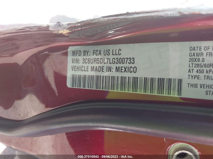 2020 Ram 2500 Lone Star 4X4 6'4" Box VIN: 3C6UR5DL7LG300733 Lot: 37510543