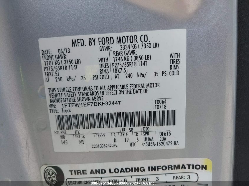 1FTFW1EF7DKF32447 2013 Ford F-150 Xlt