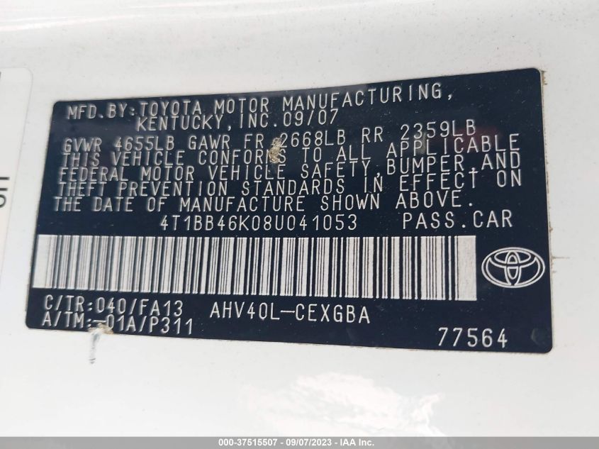 4T1BB46K08U041053 2008 Toyota Camry Hybrid