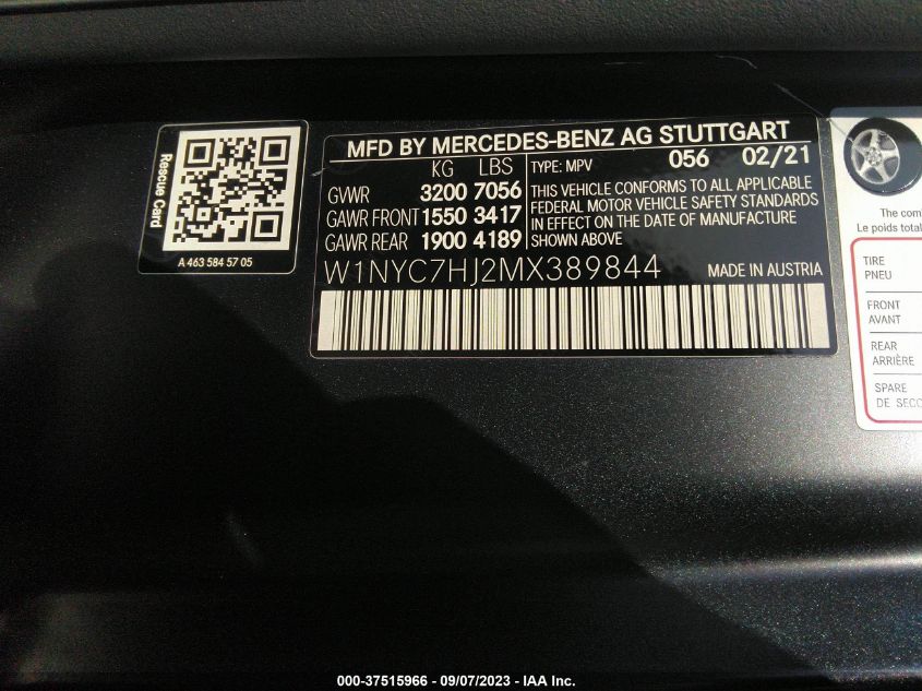 VIN W1NYC7HJ2MX389844 2021 Mercedes-Benz G-Class, A... no.9