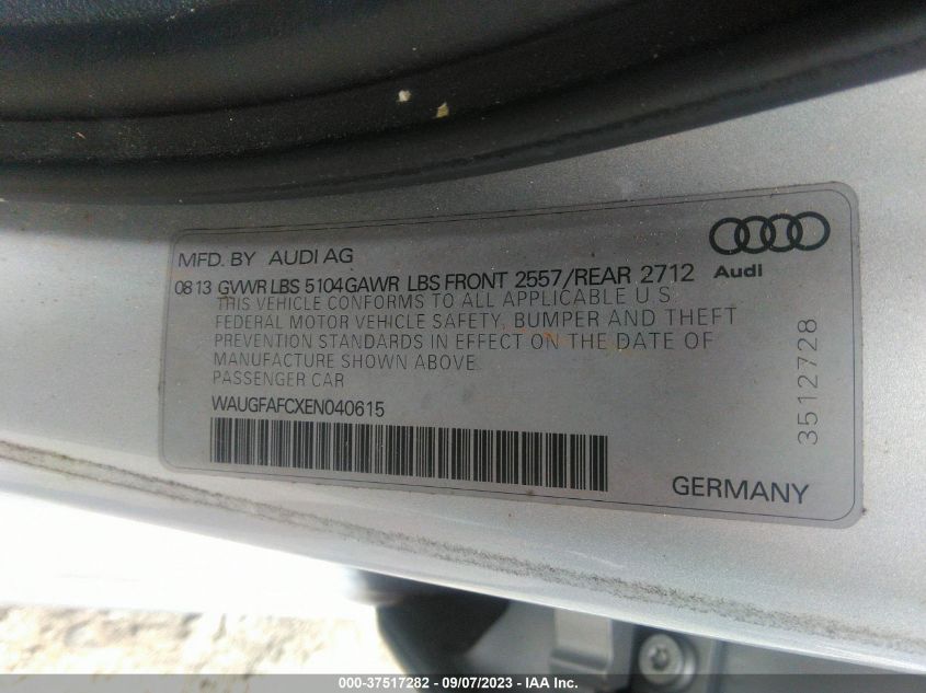 2014 Audi A6 2.0T Premium VIN: WAUGFAFCXEN040615 Lot: 37517282