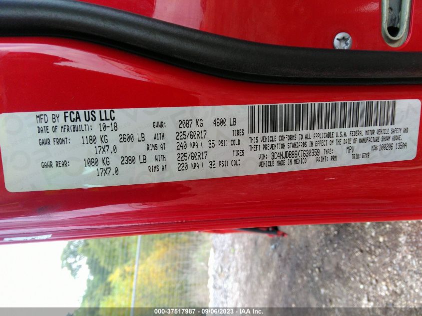 2019 Jeep Compass Latitude 4X4 VIN: 3C4NJDBB6KT630359 Lot: 37517987