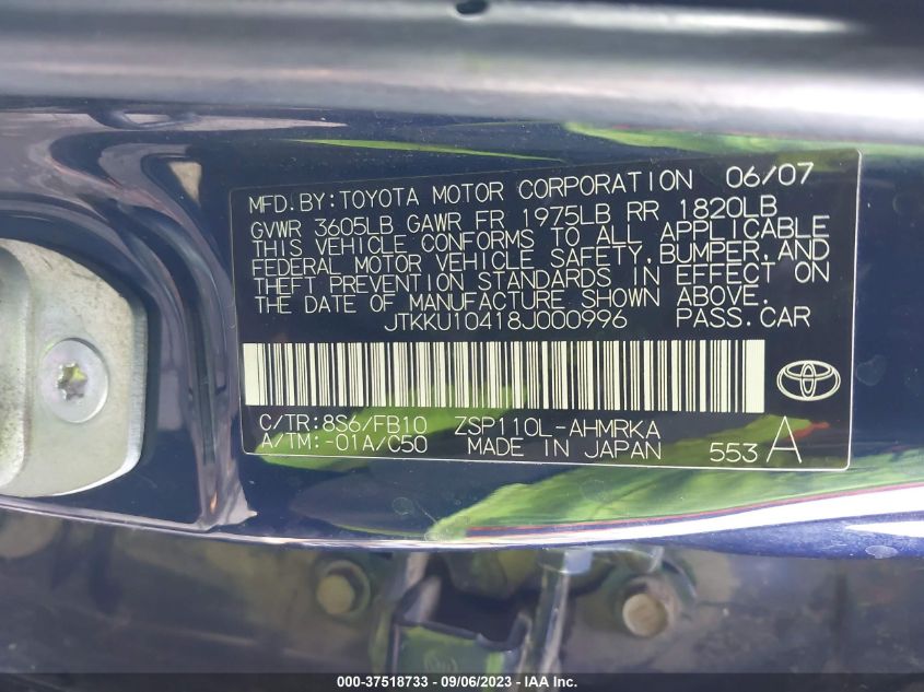 2008 Scion Xd VIN: JTKKU10418J000996 Lot: 37518733