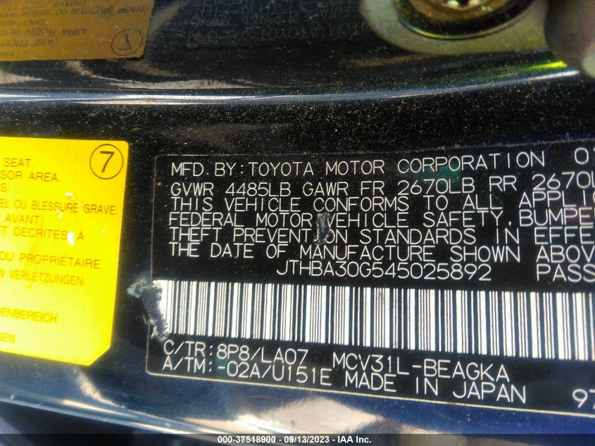 JTHBA30G545025892 2004 Lexus Es 330