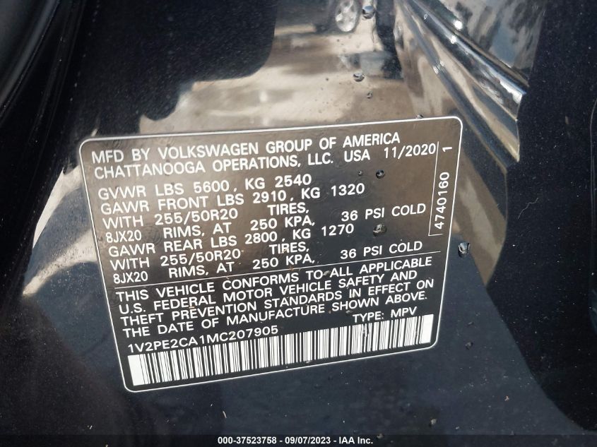 2021 Volkswagen Atlas Cross Sport 3.6L V6 Se W VIN: 1V2PE2CA1MC207905 Lot: 37523758