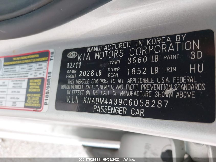 KNADM4A39C6058287 2012 Kia Rio Lx