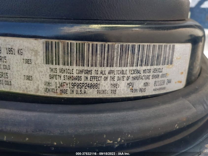 1995 Jeep Wrangler / Yj S/Rio Grande VIN: 1J4FY19P0SP240081 Lot: 37532116