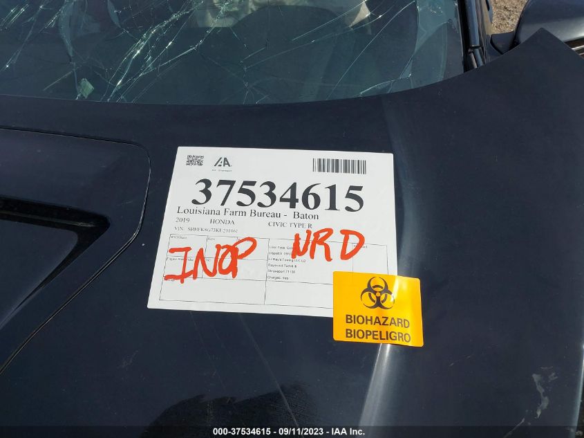 2019 Honda Civic Type R Touring VIN: SHHFK8G73KU201061 Lot: 37534615