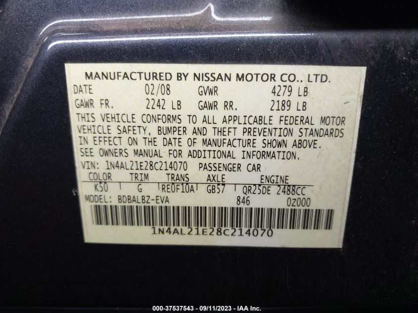 1N4AL21E28C214070 2008 Nissan Altima 2.5 S