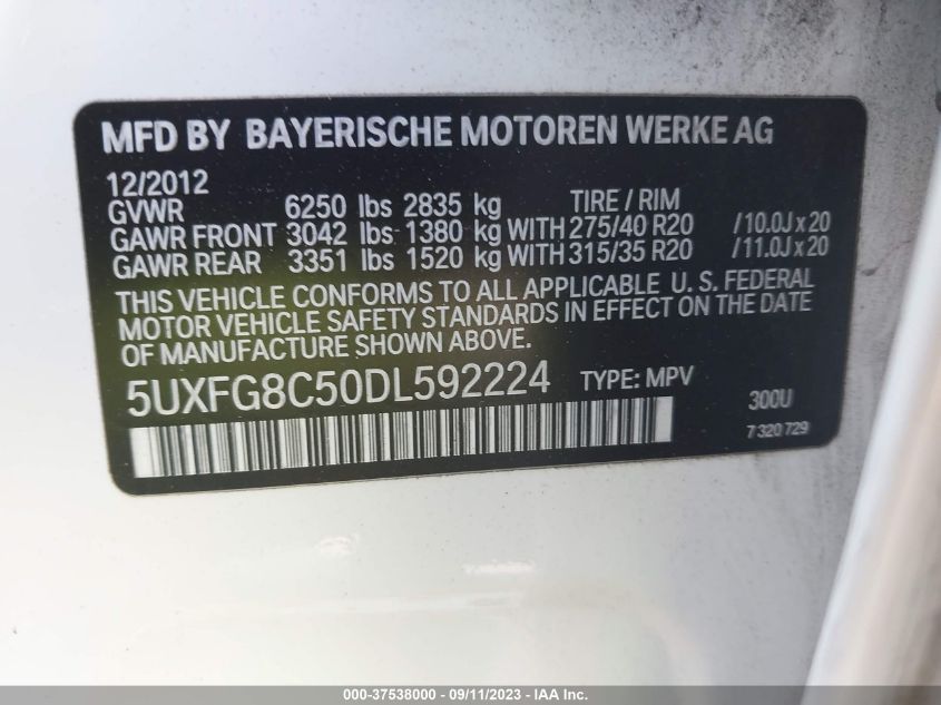 VIN 5UXFG8C50DL592224 2013 BMW X6, Xdrive50I no.9