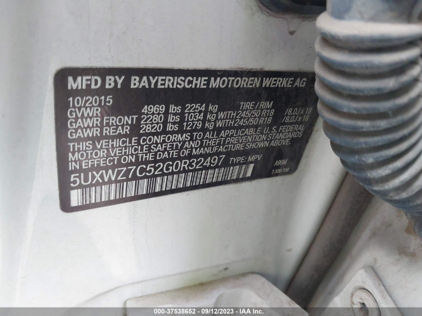2016 BMW X3 Sdrive28I VIN: 5UXWZ7C52G0R32497 Lot: 37538652