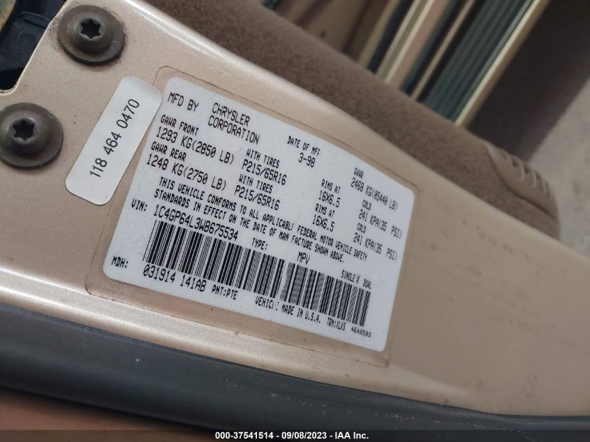 1998 Chrysler Town & Country Lxi VIN: 1C4GP64L3WB675534 Lot: 37541514